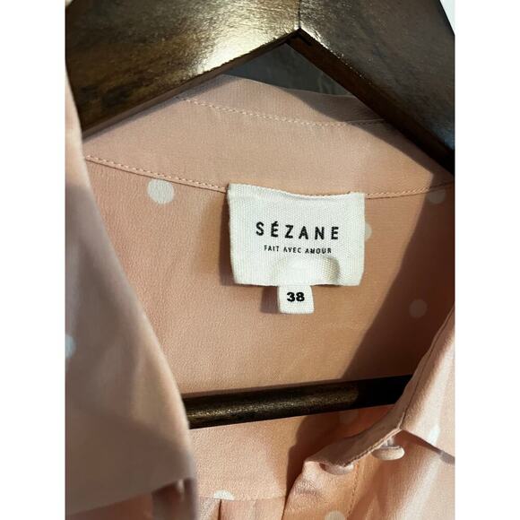 Sezane Polka Dot Silk Button Down Pierro Shirt Pale Pink 38/ 6 - Picture 6 of 6